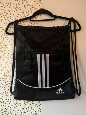 Adidas Black Drawstring Gym Drawstring Sack with Classic White Stripes